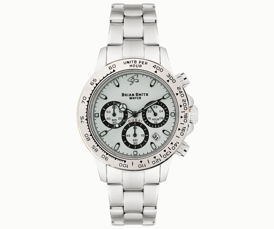 BRIAN SMITH - DUBAI SILVER/WHITE CHRONOGRAPH WATCH - 2224 BRIAN SMITH - DUBAI SILVER/WHITE CHRONOGRAPH WATCH - 2224